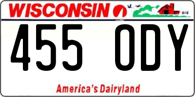 WI license plate 455ODY