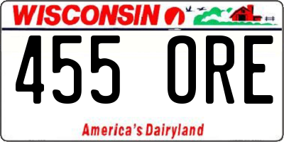 WI license plate 455ORE