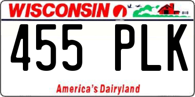 WI license plate 455PLK