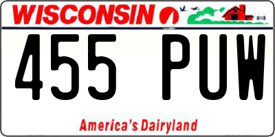 WI license plate 455PUW