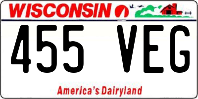 WI license plate 455VEG