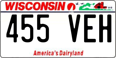 WI license plate 455VEH