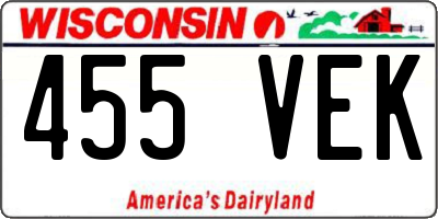 WI license plate 455VEK