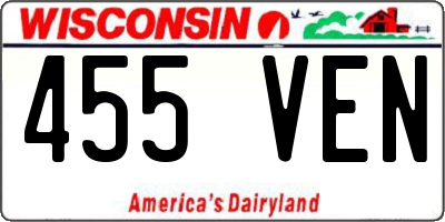 WI license plate 455VEN