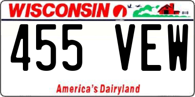 WI license plate 455VEW