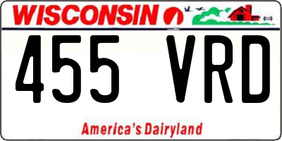 WI license plate 455VRD
