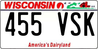 WI license plate 455VSK