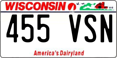 WI license plate 455VSN