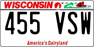 WI license plate 455VSW