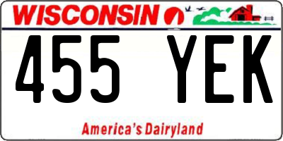 WI license plate 455YEK