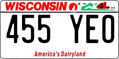 WI license plate 455YEO