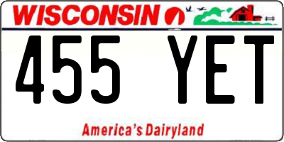 WI license plate 455YET