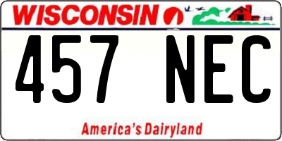 WI license plate 457NEC