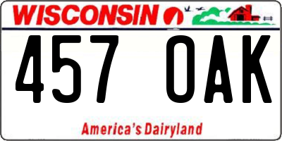 WI license plate 457OAK