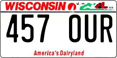 WI license plate 457OUR