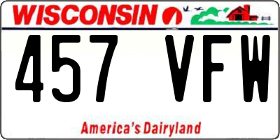 WI license plate 457VFW