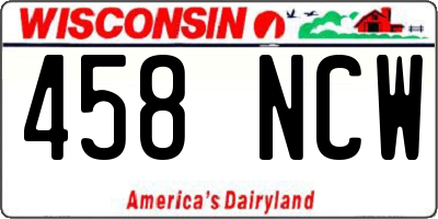 WI license plate 458NCW