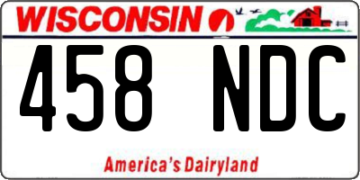 WI license plate 458NDC