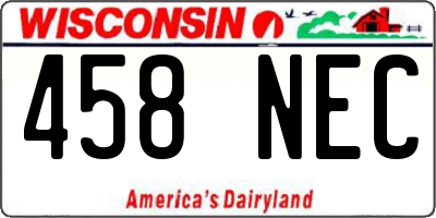 WI license plate 458NEC