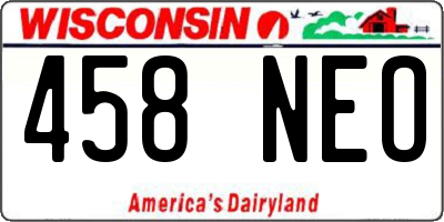 WI license plate 458NEO