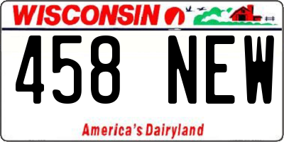 WI license plate 458NEW