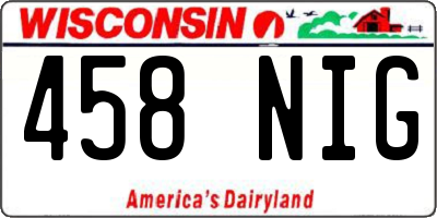 WI license plate 458NIG