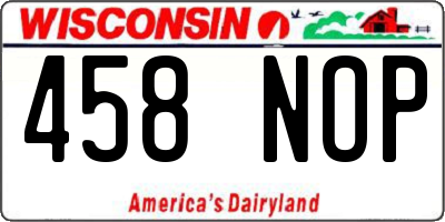 WI license plate 458NOP