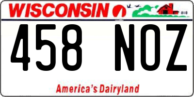 WI license plate 458NOZ