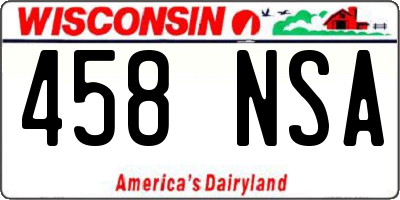 WI license plate 458NSA