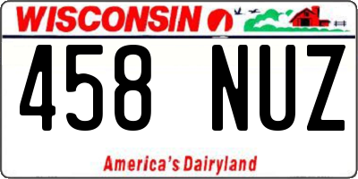 WI license plate 458NUZ