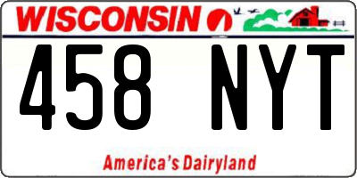 WI license plate 458NYT