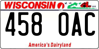 WI license plate 458OAC