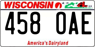 WI license plate 458OAE