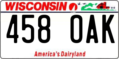 WI license plate 458OAK