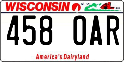 WI license plate 458OAR