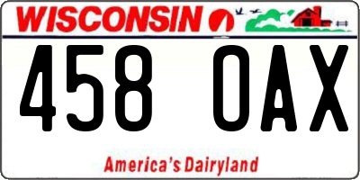 WI license plate 458OAX