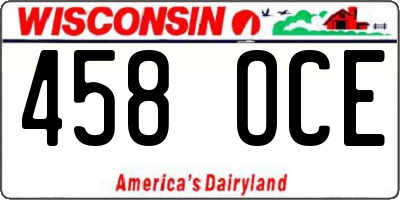 WI license plate 458OCE