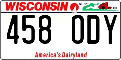 WI license plate 458ODY