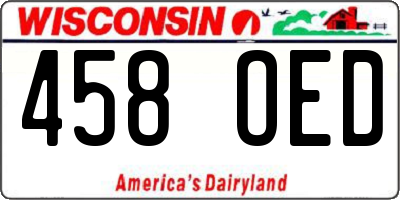 WI license plate 458OED