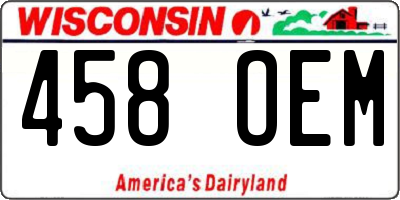 WI license plate 458OEM