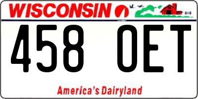 WI license plate 458OET