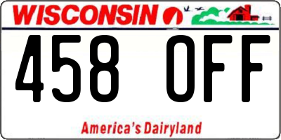 WI license plate 458OFF