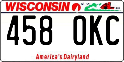 WI license plate 458OKC