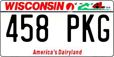WI license plate 458PKG