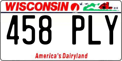 WI license plate 458PLY