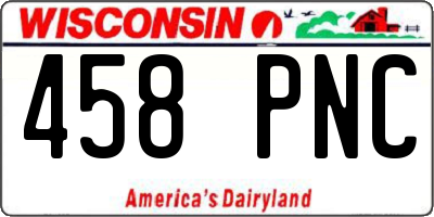 WI license plate 458PNC