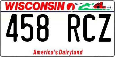 WI license plate 458RCZ