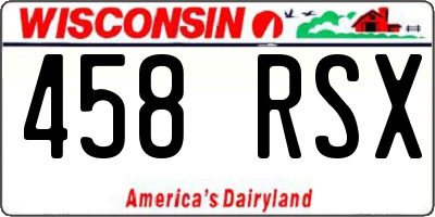 WI license plate 458RSX