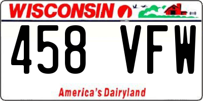 WI license plate 458VFW