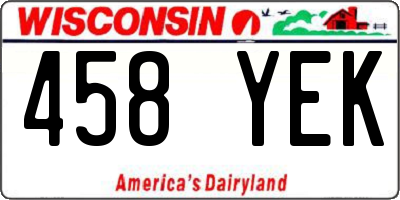 WI license plate 458YEK
